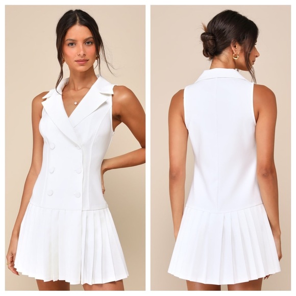 Lulus Dresses & Skirts - Lulus Posh Vision White Sleeveless Blazer Pleated Mini
Dress